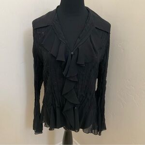 Notations Black Sheer Sequins Ruffles Blouse